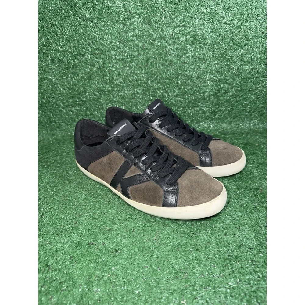 Karl Lagerfeld Paris Shoes Men Size 9.5 Black Green Suede Luxury Sneakers‎